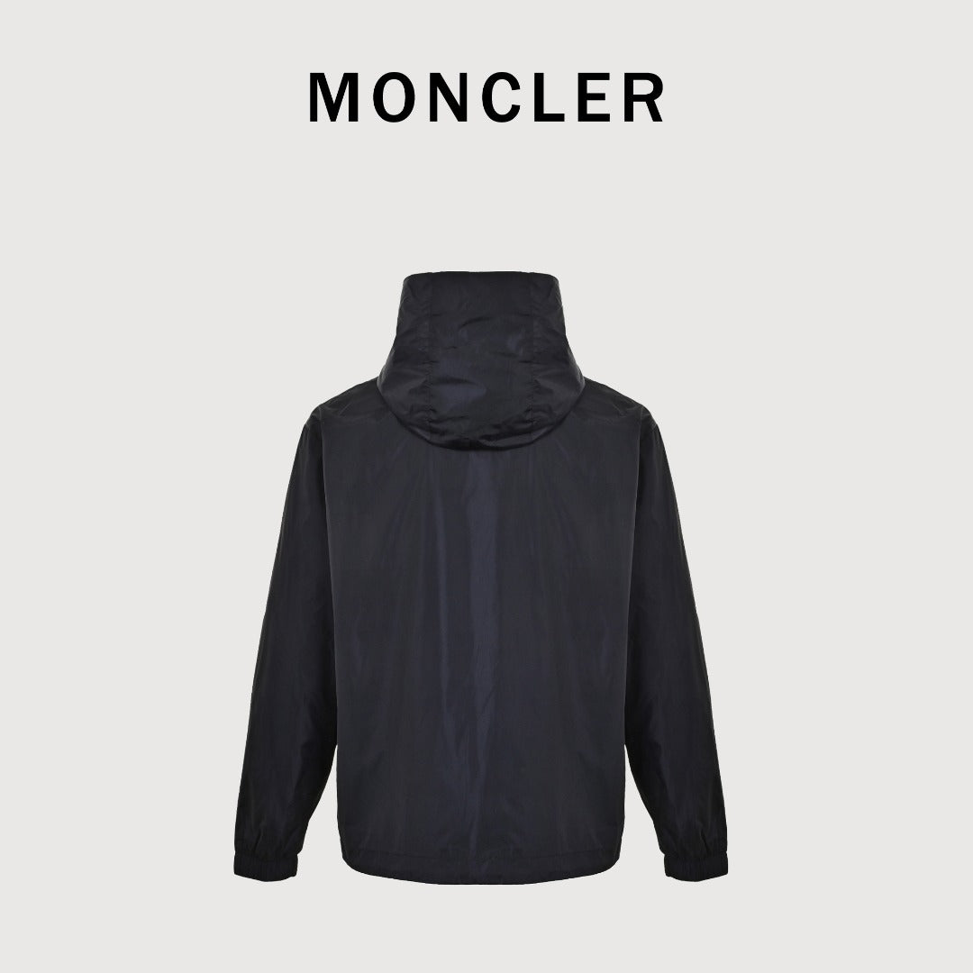 Moncler Navy Hooded Zip Jacket with Logo Tape Trim