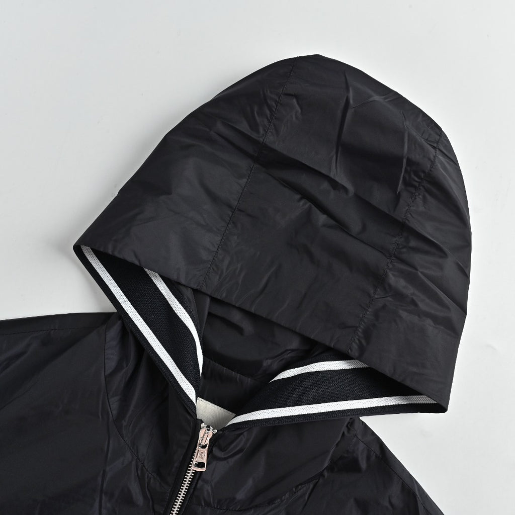 Moncler Navy Hooded Zip Jacket with Logo Tape Trim