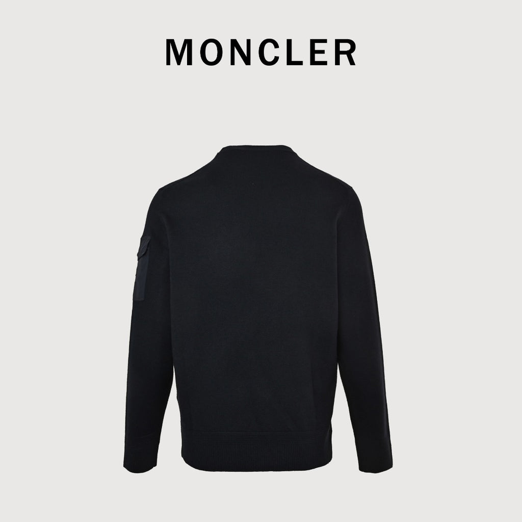 Moncler MC Black Crewneck Sweater with Sleeve Pocket