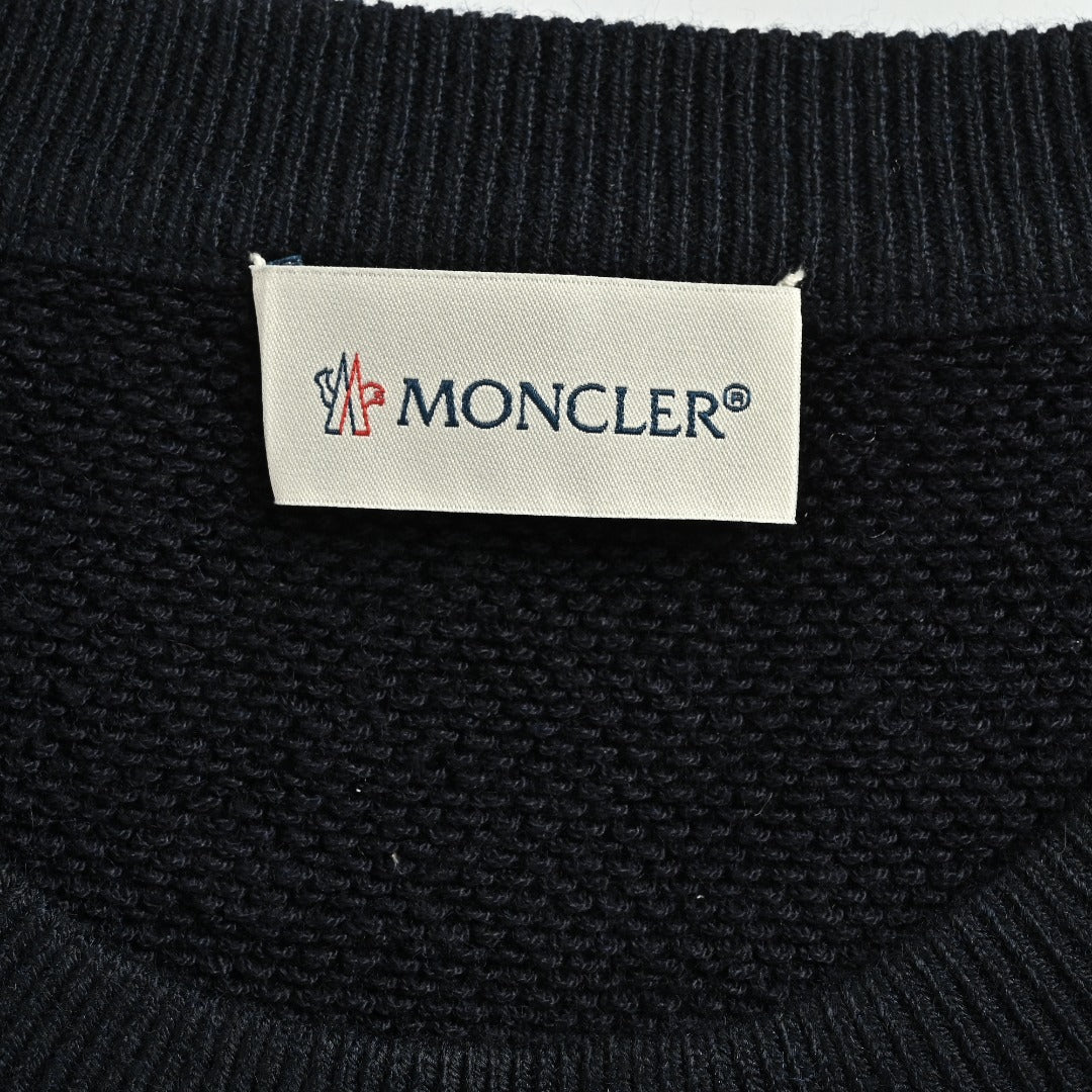 Moncler MC Black Crewneck Sweater with Sleeve Pocket
