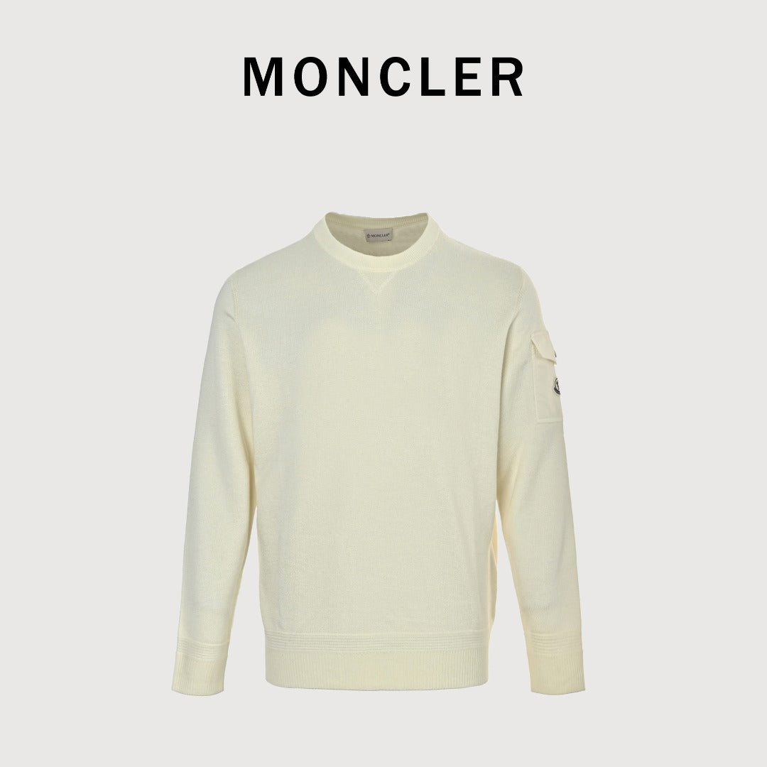 Moncler MC Black Crewneck Sweater with Sleeve Pocket