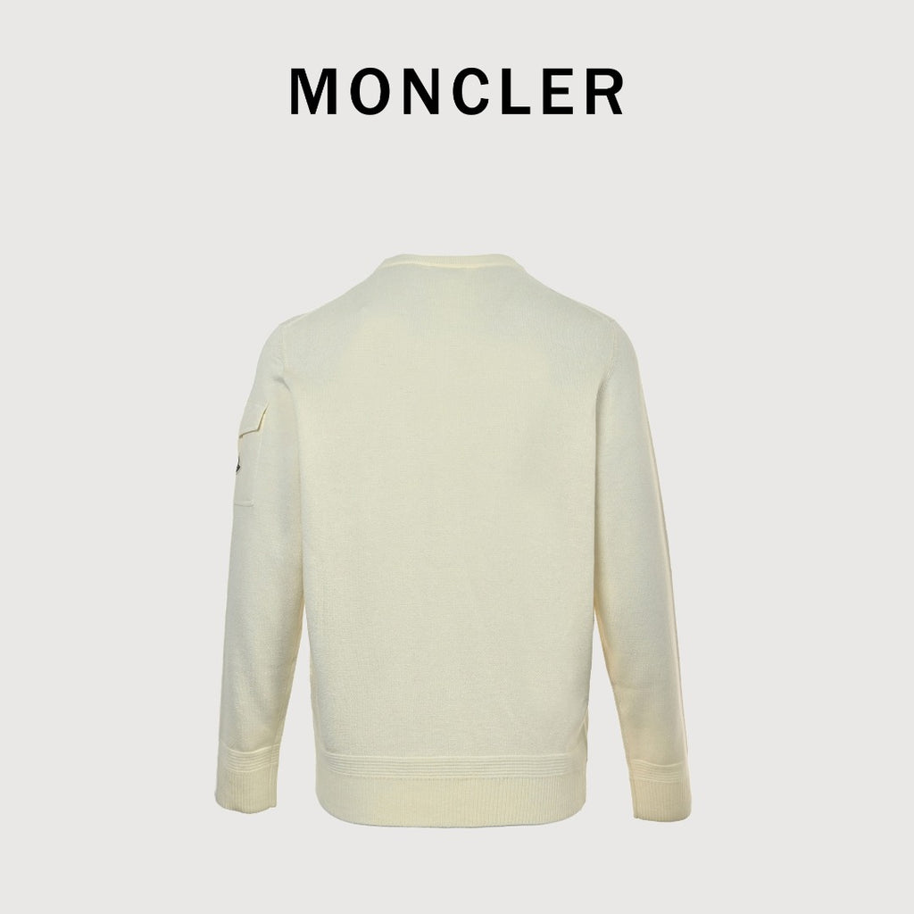 Moncler MC Black Crewneck Sweater with Sleeve Pocket