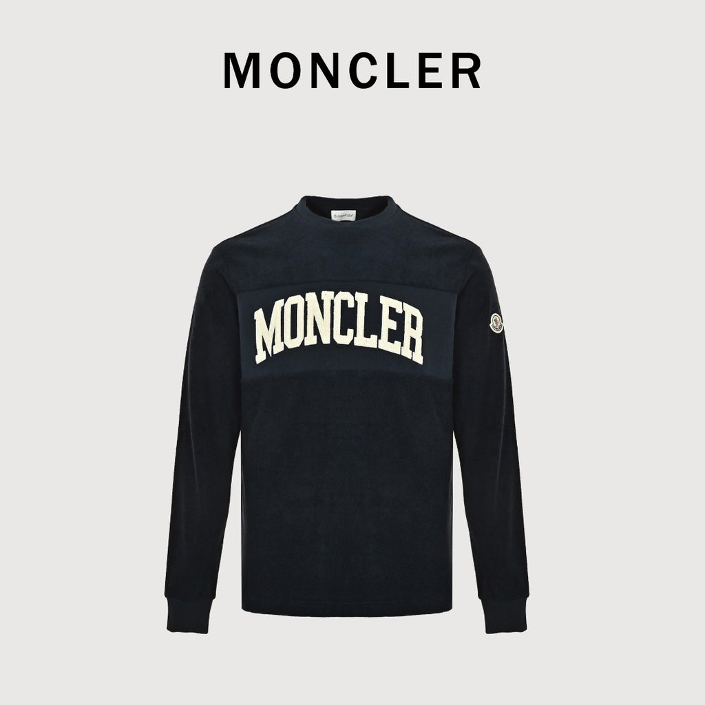 Moncler MC Black Long-Sleeve T-Shirt with Terry Flocked Lettering