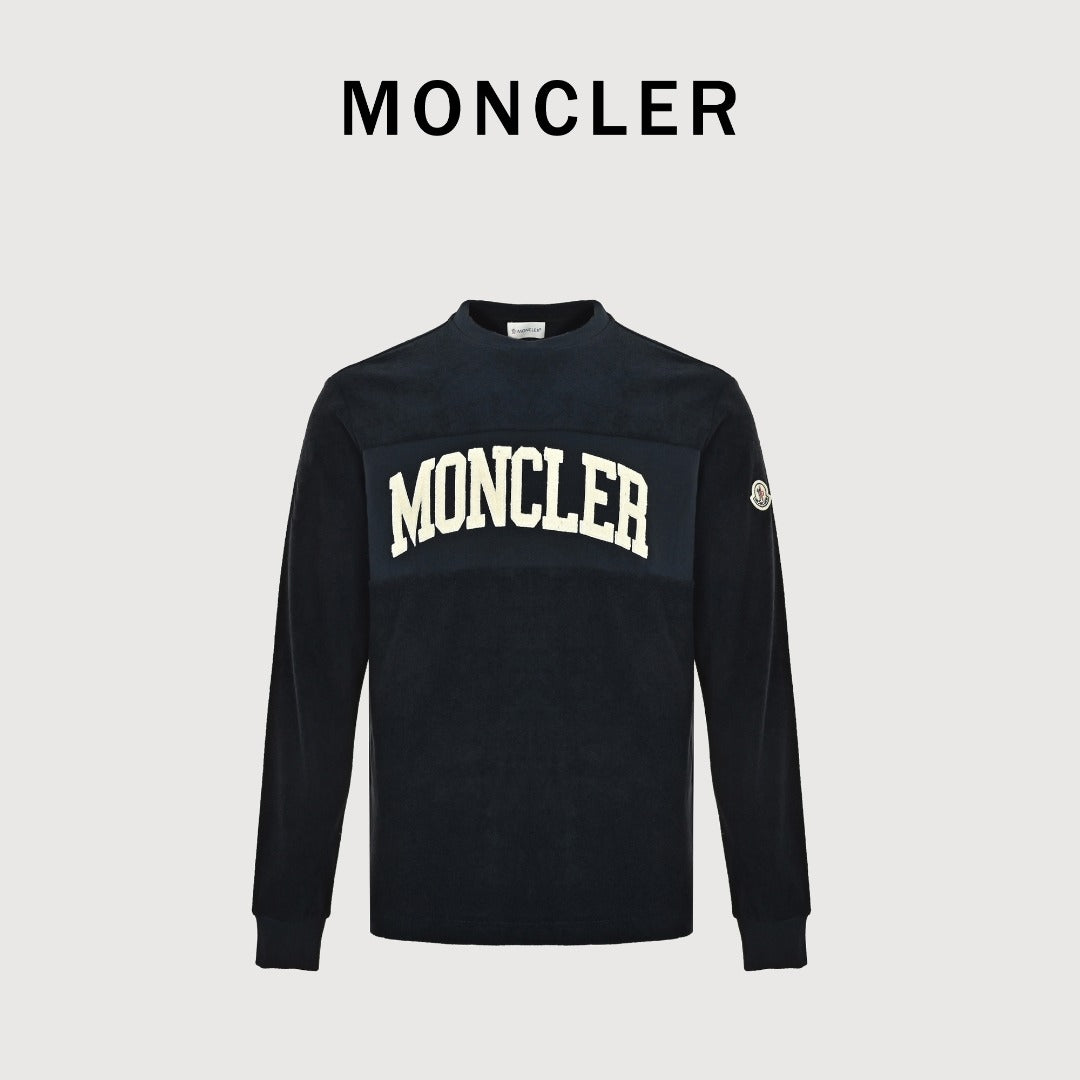 Moncler MC Black Long-Sleeve T-Shirt with Terry Flocked Lettering