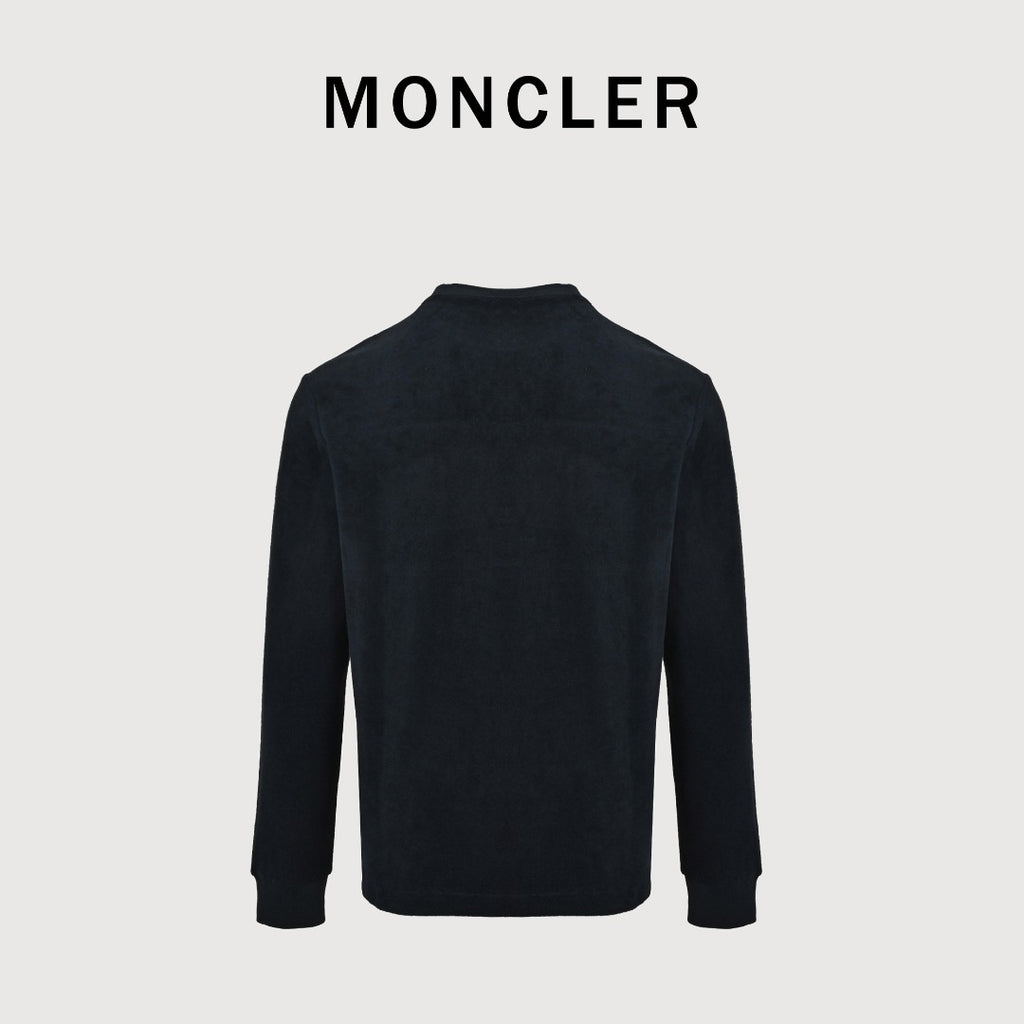 Moncler MC Black Long-Sleeve T-Shirt with Terry Flocked Lettering
