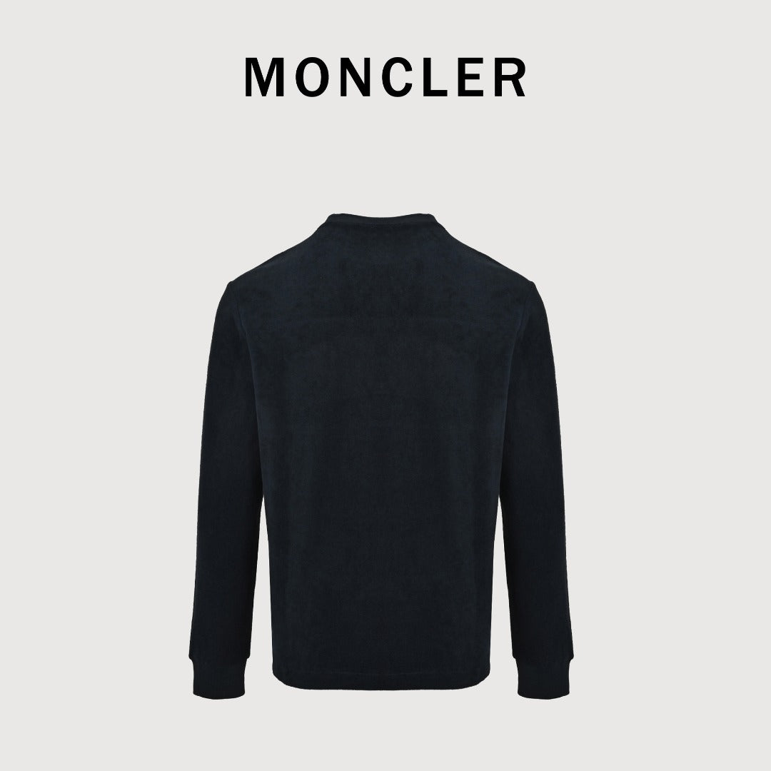 Moncler MC Black Long-Sleeve T-Shirt with Terry Flocked Lettering