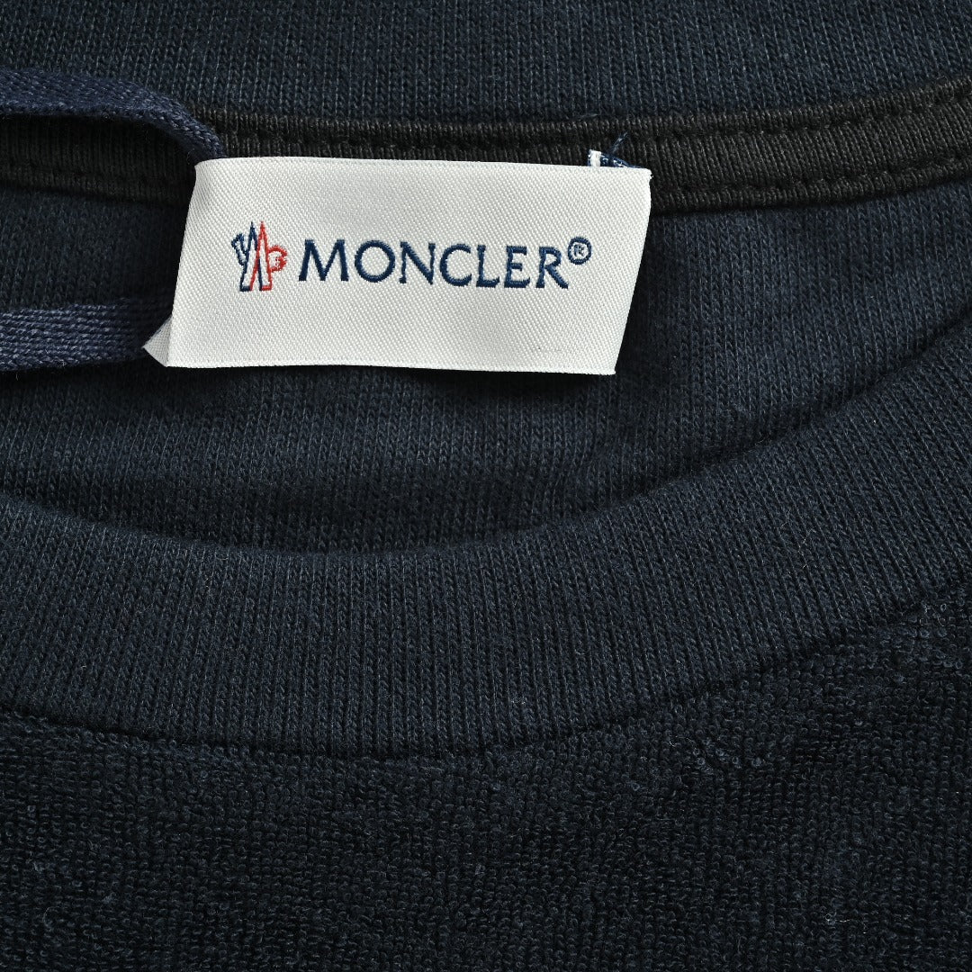 Moncler MC Black Long-Sleeve T-Shirt with Terry Flocked Lettering