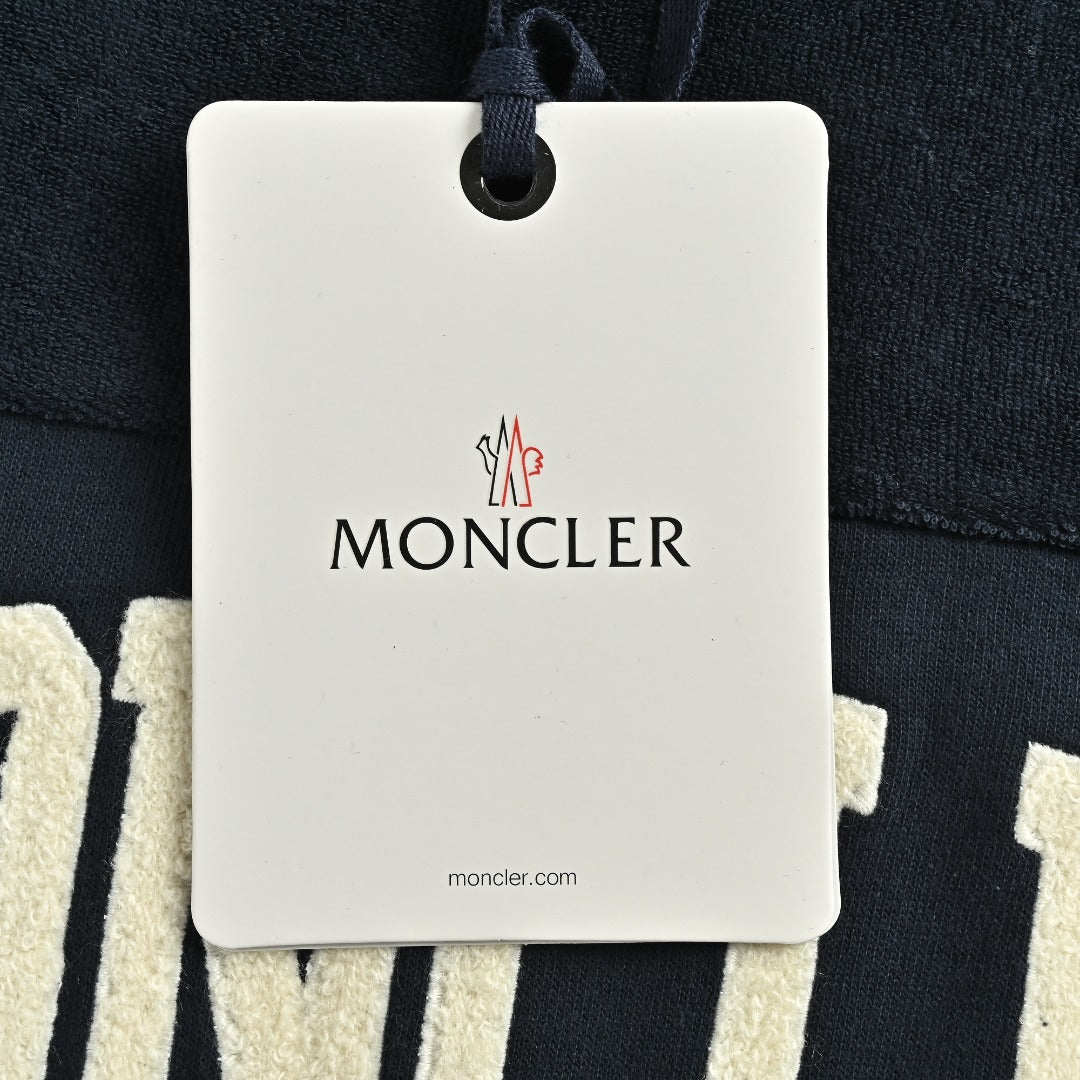 Moncler MC Black Long-Sleeve T-Shirt with Terry Flocked Lettering