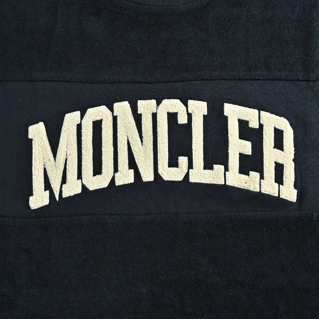 Moncler MC Black Long-Sleeve T-Shirt with Terry Flocked Lettering