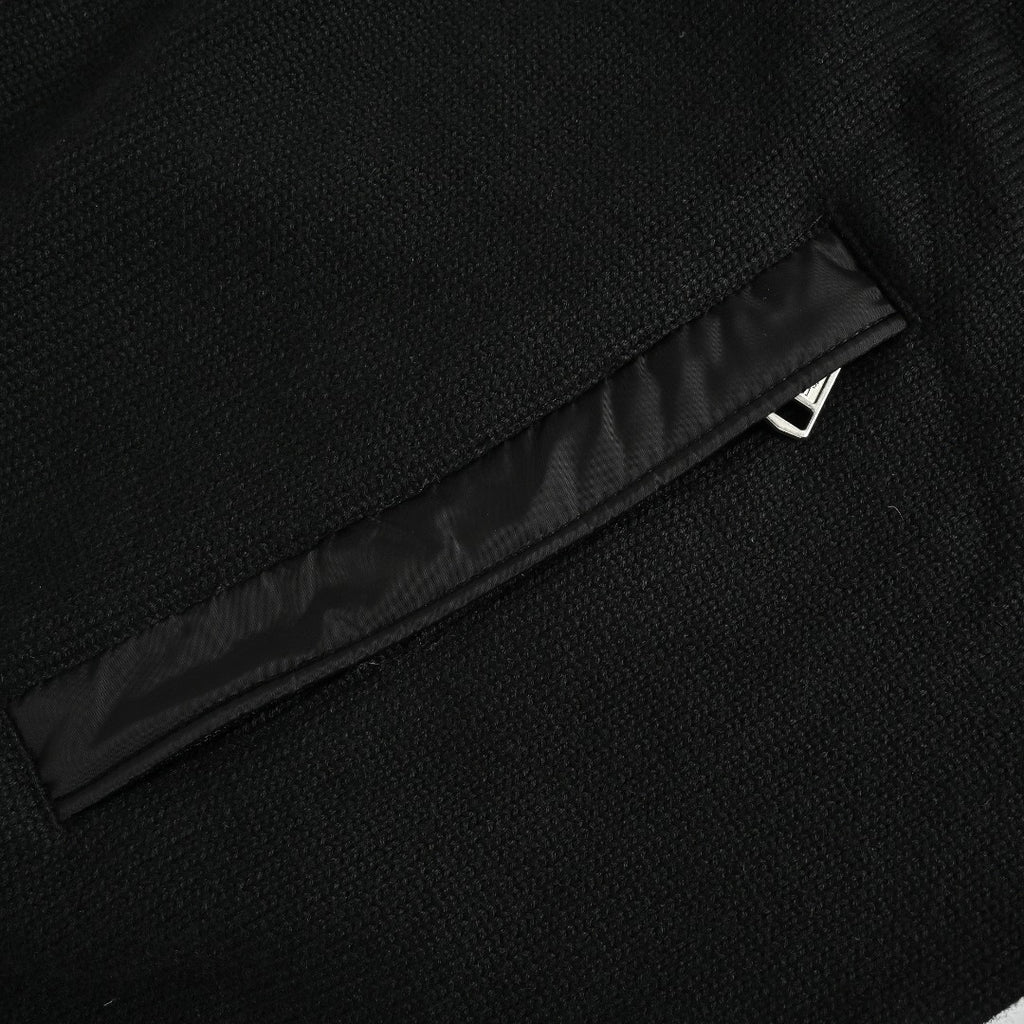 Moncler MC Black Knit Zip Cardigan with Nylon Sleeve Pocket