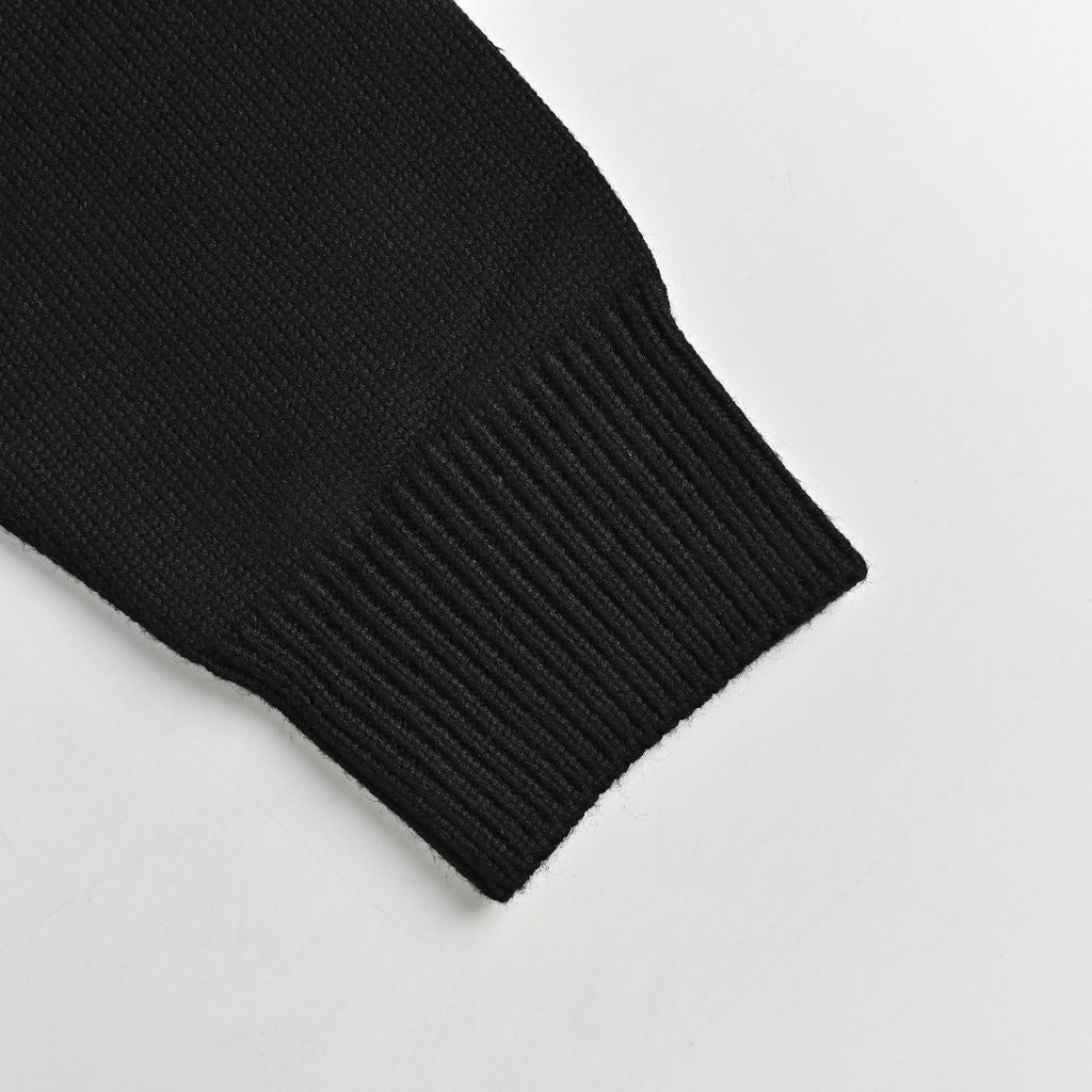 Moncler MC Black Knit Zip Cardigan with Nylon Sleeve Pocket