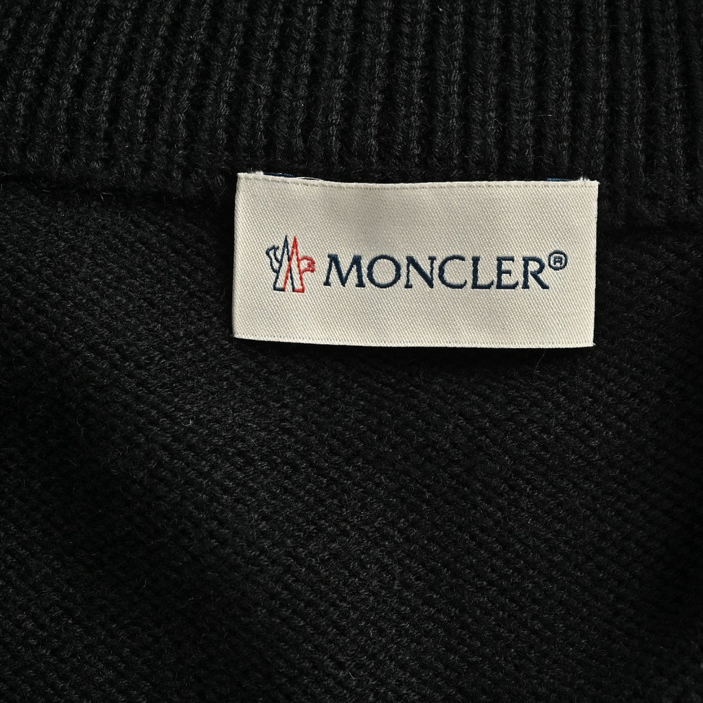 Moncler MC Black Knit Zip Cardigan with Nylon Sleeve Pocket