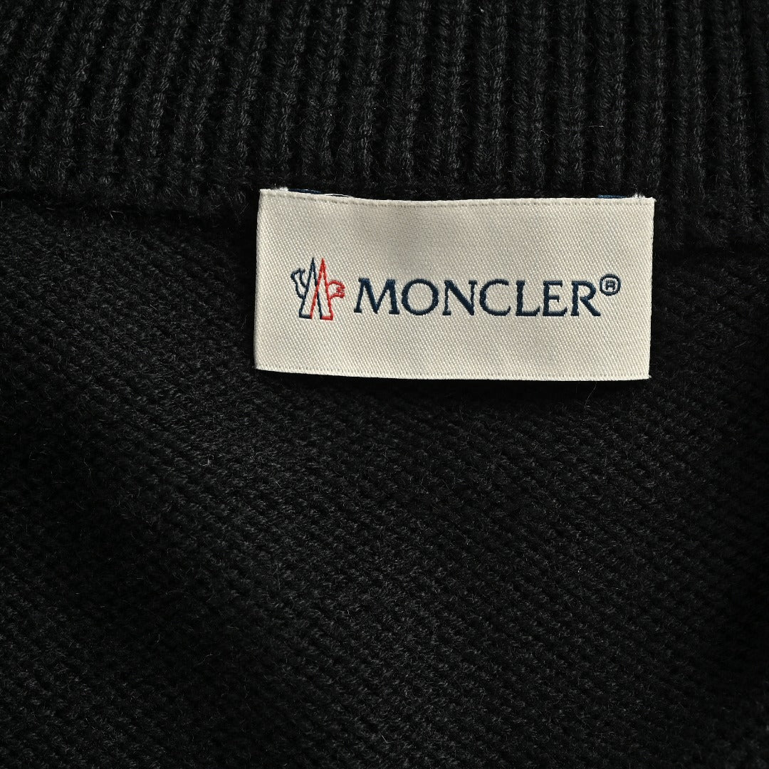 Moncler MC Black Knit Zip Cardigan with Nylon Sleeve Pocket