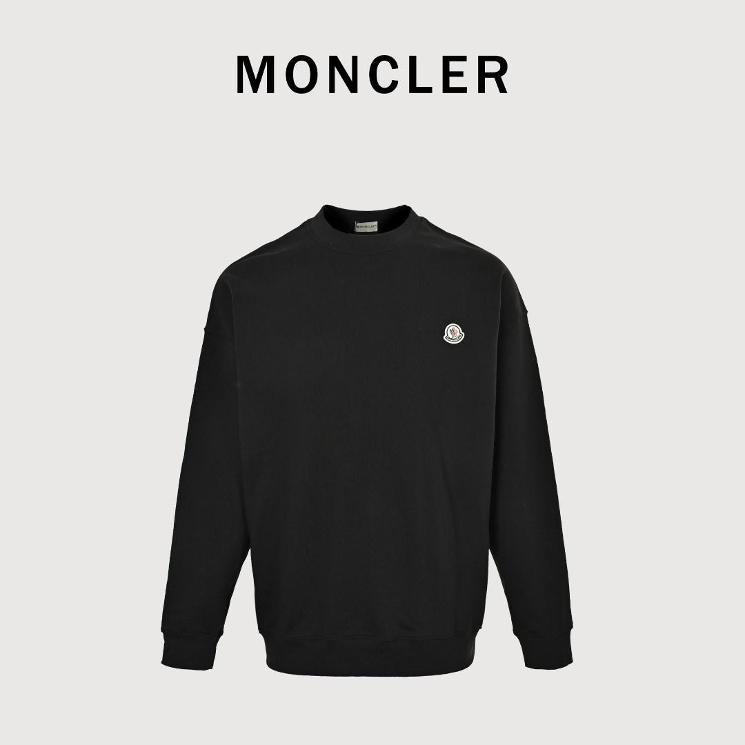 Moncler 2026 Spring/Summer Black Crewneck Sweatshirt with Embroidered Logo