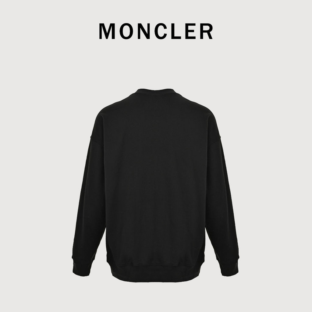 Moncler 2026 Spring/Summer Black Crewneck Sweatshirt with Embroidered Logo