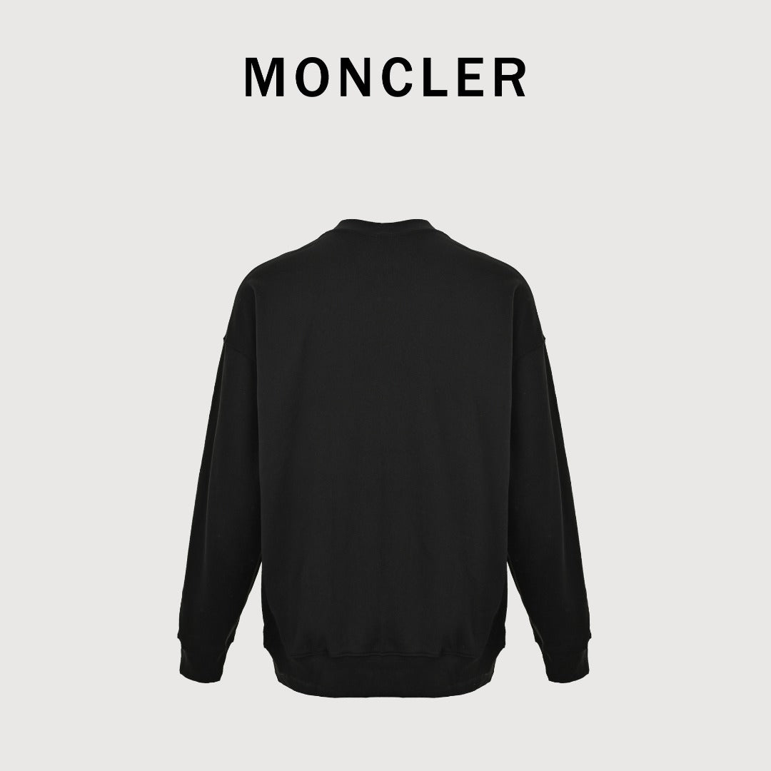 Moncler 2026 Spring/Summer Black Crewneck Sweatshirt with Embroidered Logo