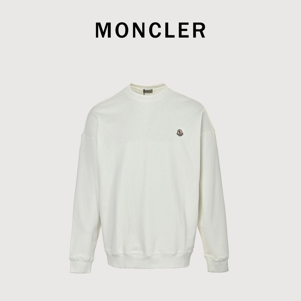 Moncler 2026 Spring/Summer White Crewneck Sweatshirt with Embroidered Logo
