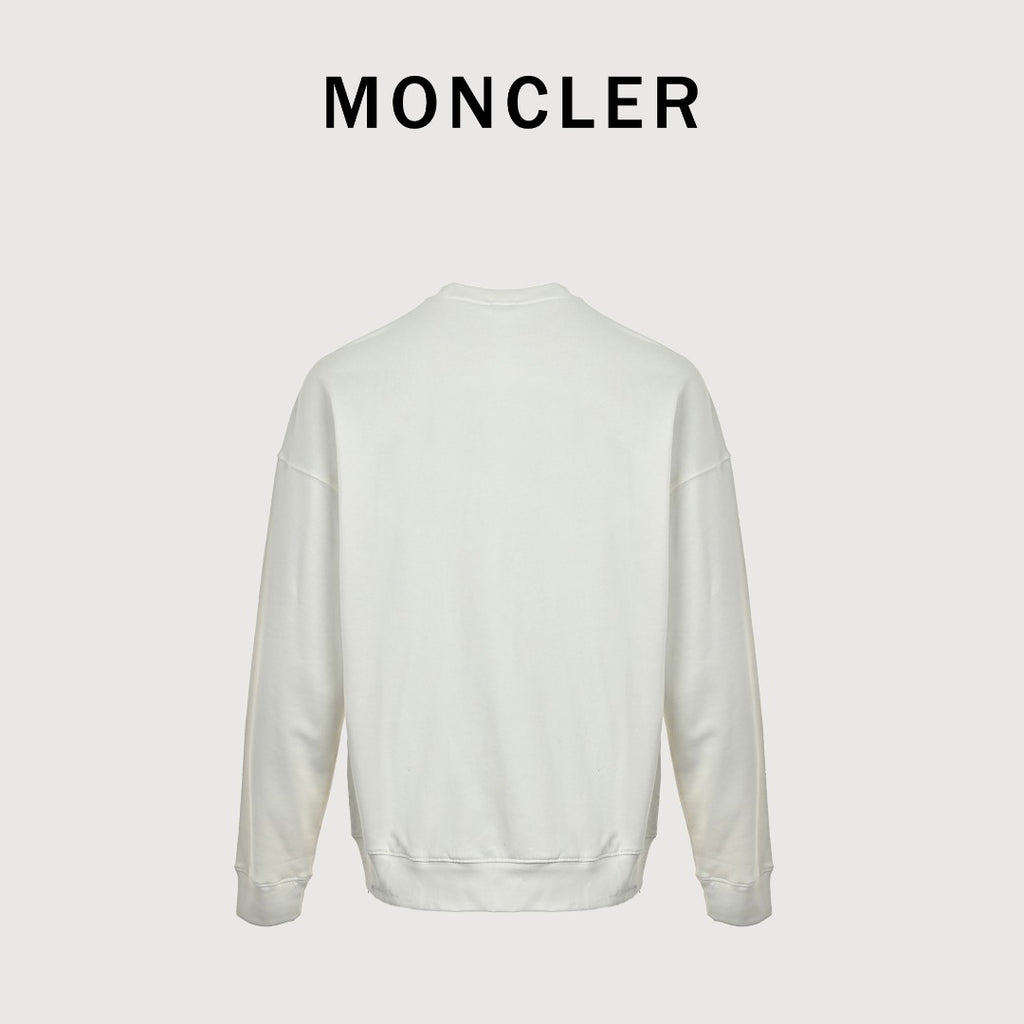 Moncler 2026 Spring/Summer White Crewneck Sweatshirt with Embroidered Logo