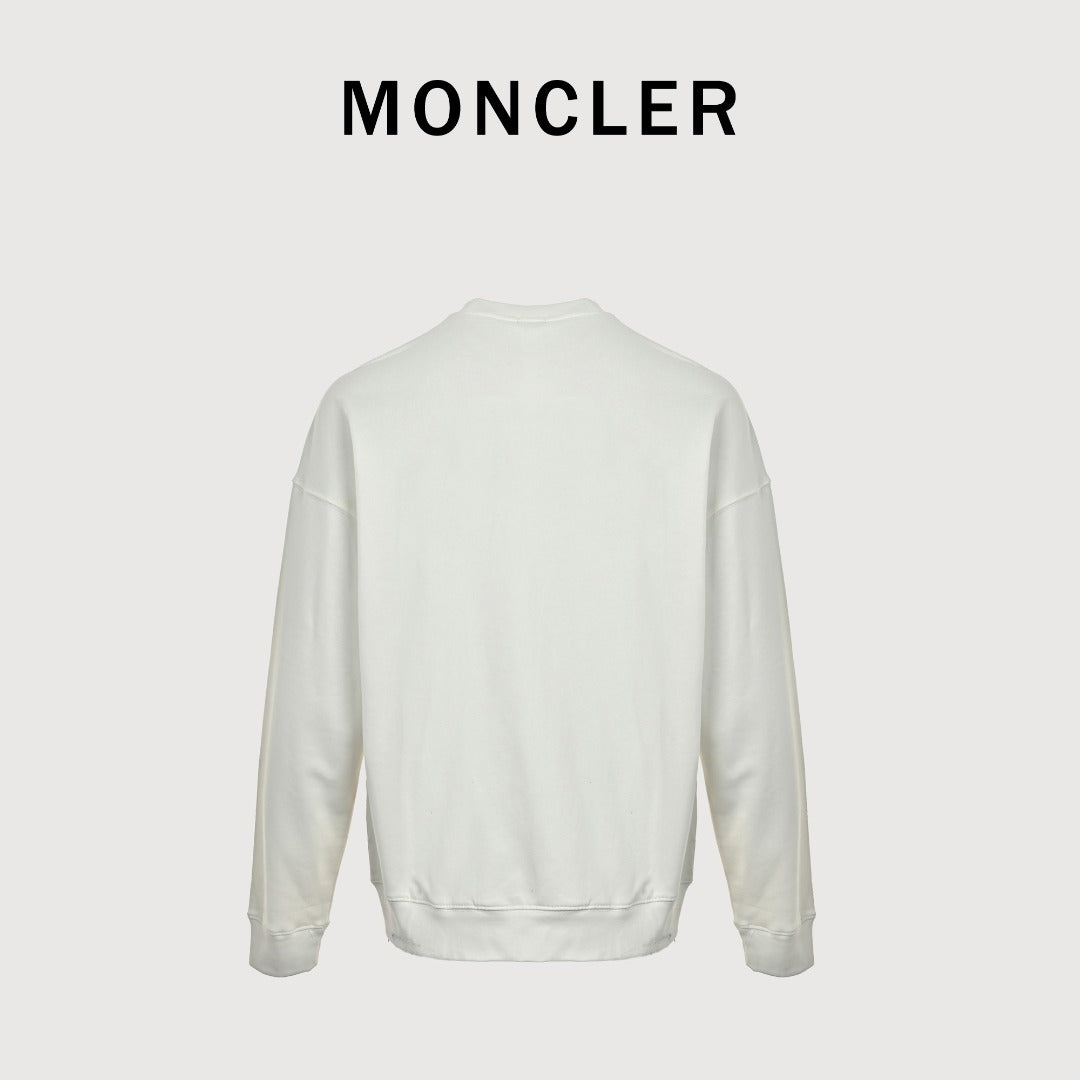 Moncler 2026 Spring/Summer White Crewneck Sweatshirt with Embroidered Logo