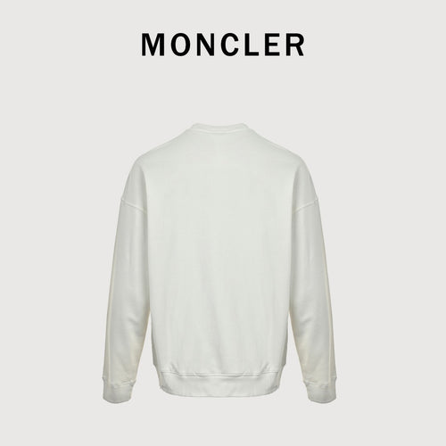 Moncler 2026 Spring/Summer White Crewneck Sweatshirt with Embroidered Logo