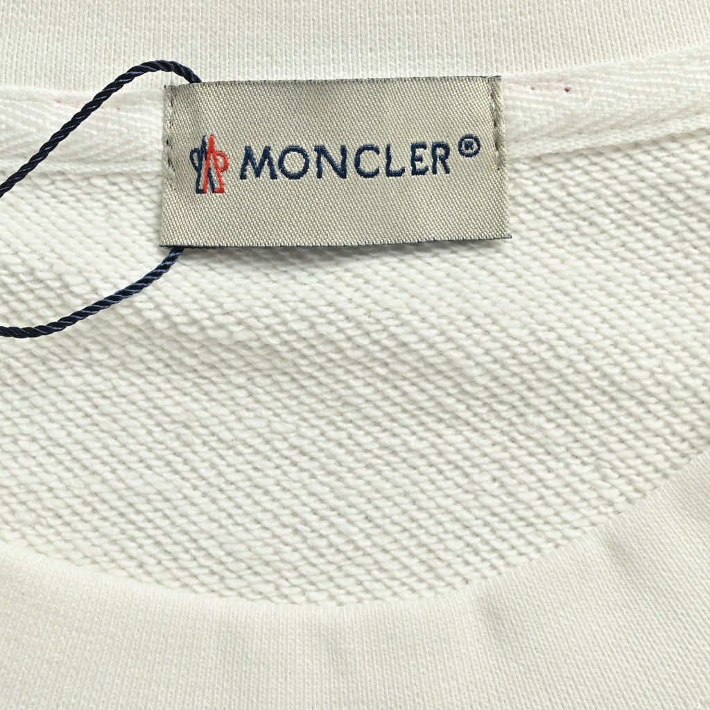 Moncler 2026 Spring/Summer White Crewneck Sweatshirt with Embroidered Logo
