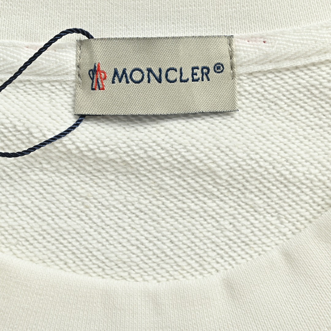 Moncler 2026 Spring/Summer White Crewneck Sweatshirt with Embroidered Logo