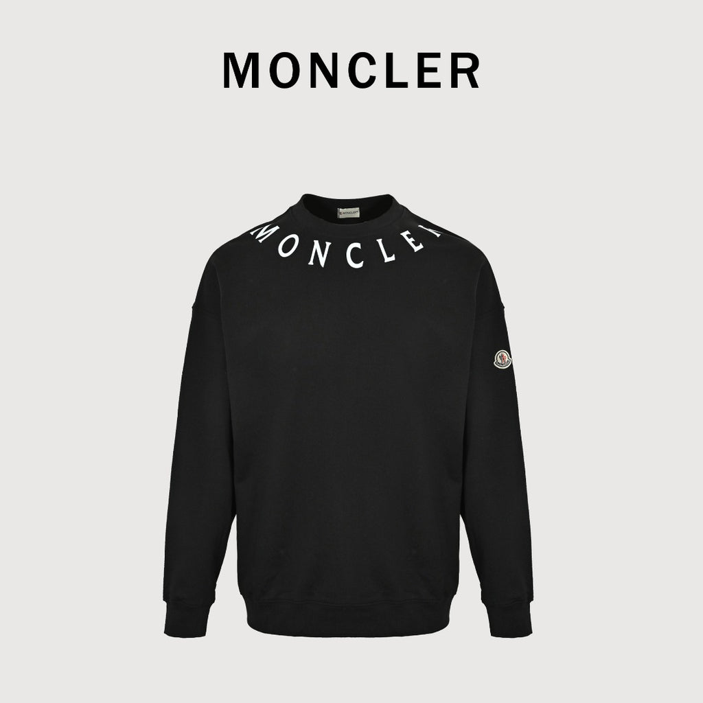 Moncler 2026 Spring/Summer Black Crewneck Sweatshirt with Curved Logo Lettering