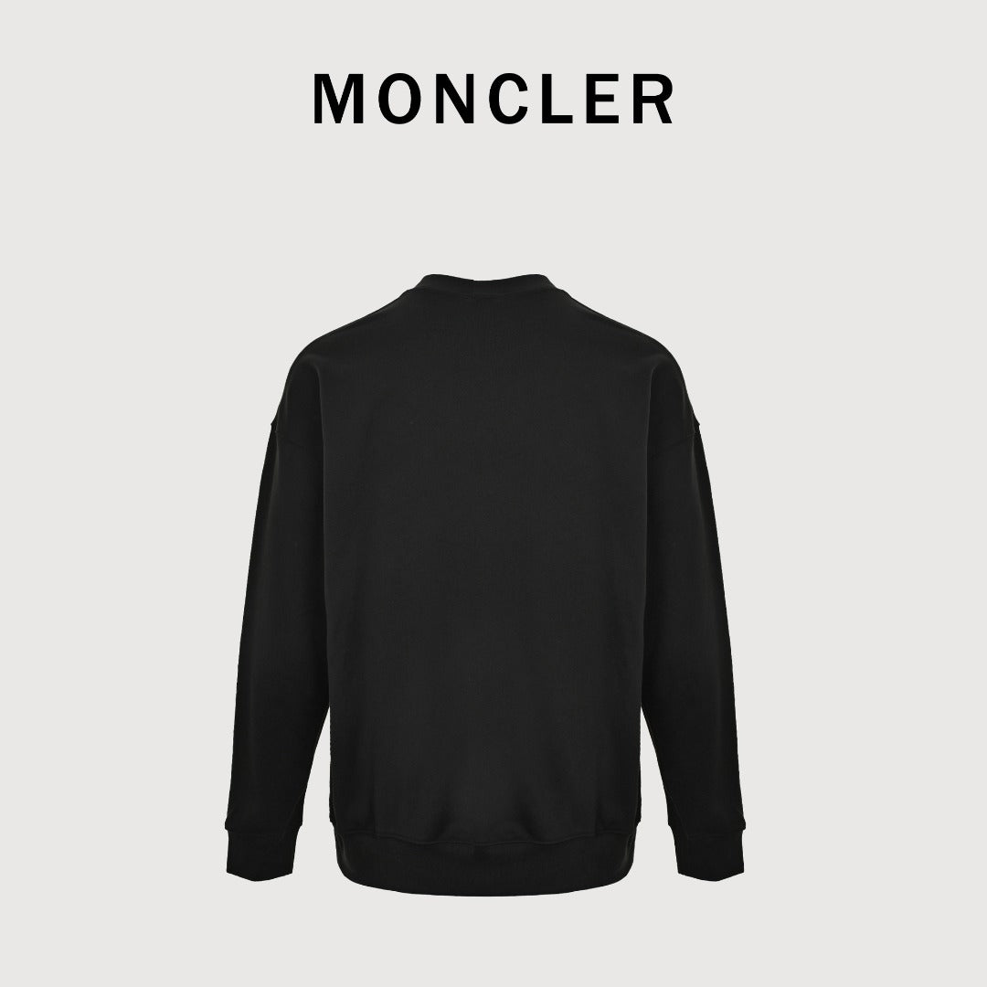 Moncler 2026 Spring/Summer Black Crewneck Sweatshirt with Curved Logo Lettering