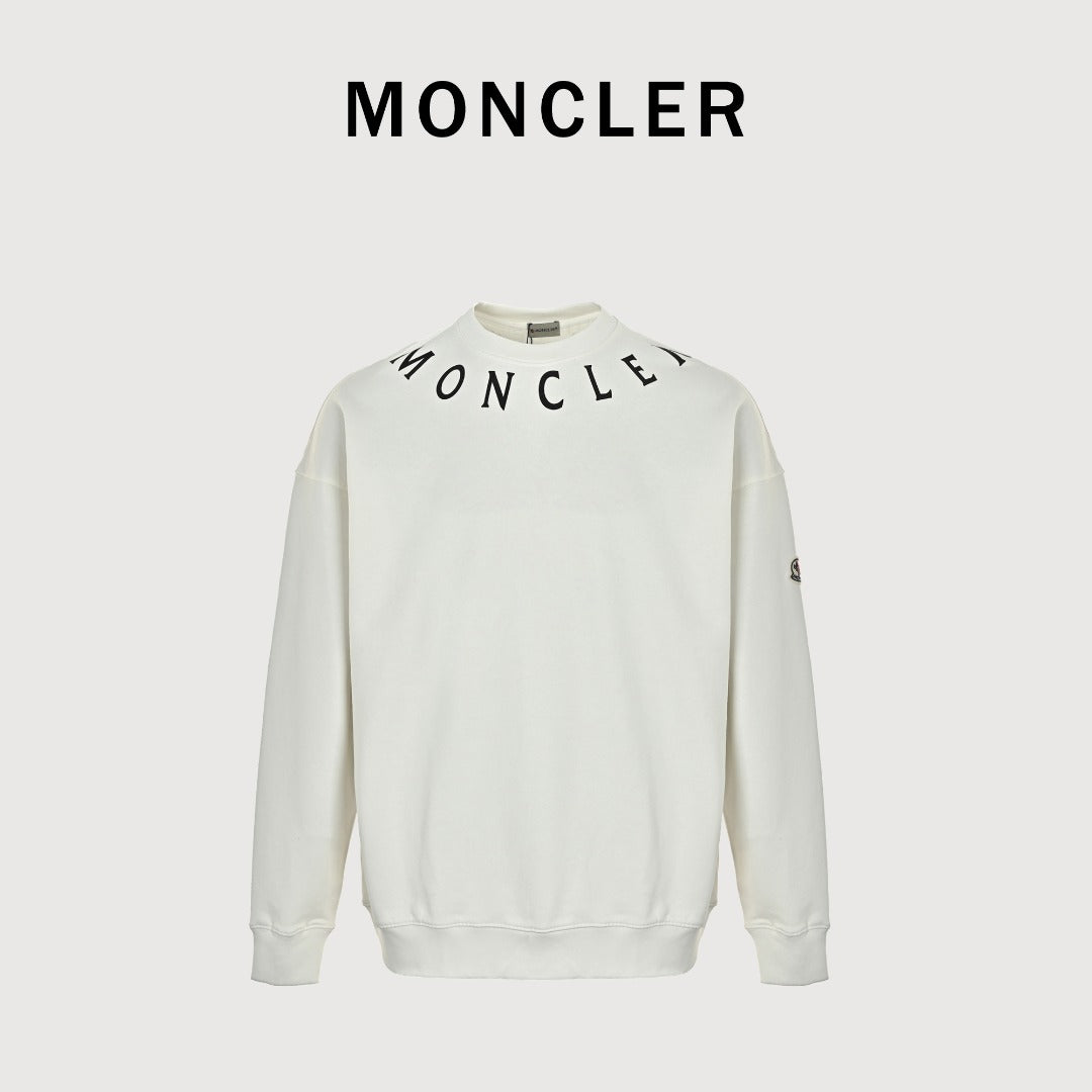 Moncler 2026 Spring/Summer White Crewneck Sweatshirt with Curved Logo Lettering