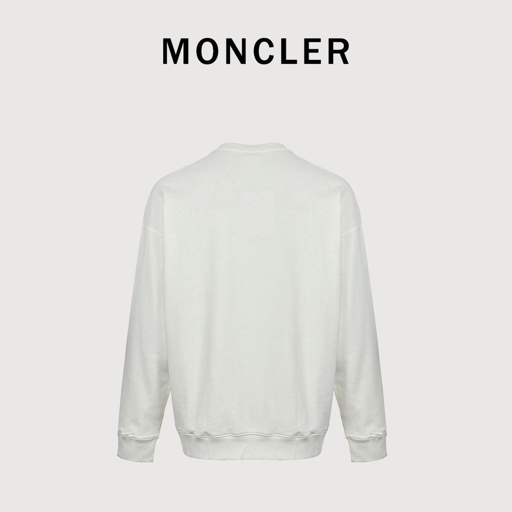 Moncler 2026 Spring/Summer White Crewneck Sweatshirt with Curved Logo Lettering