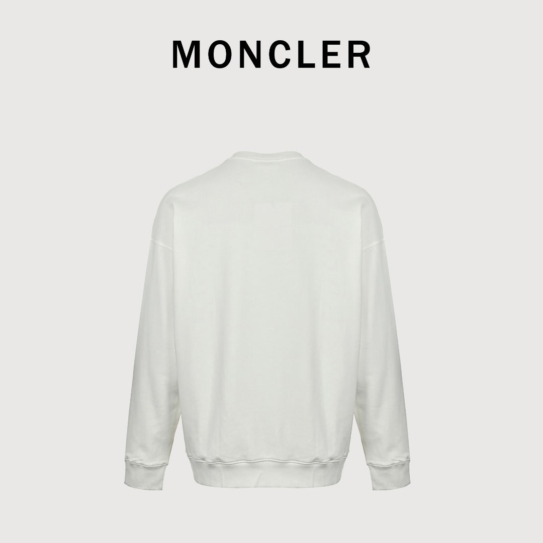 Moncler 2026 Spring/Summer White Crewneck Sweatshirt with Curved Logo Lettering