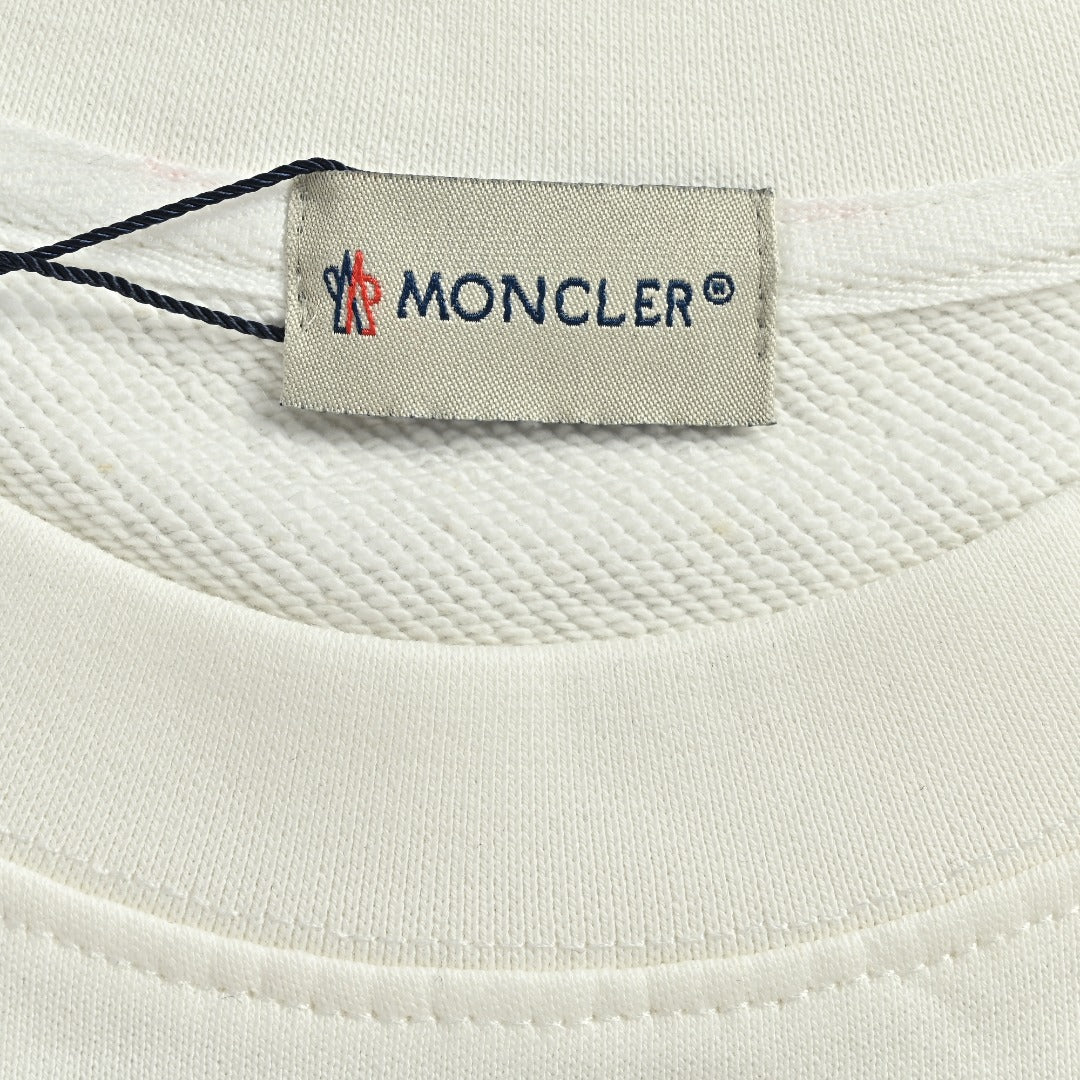 Moncler 2026 Spring/Summer White Crewneck Sweatshirt with Curved Logo Lettering