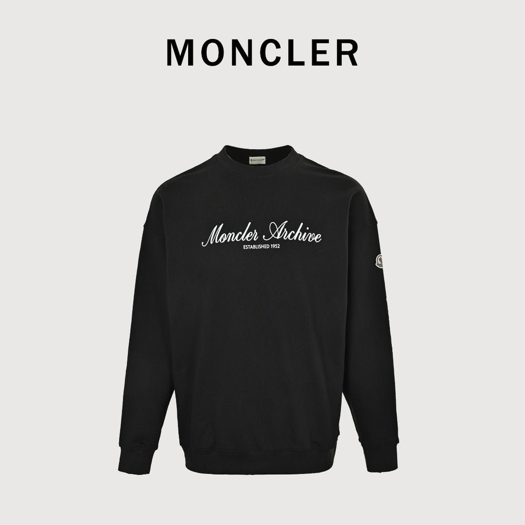 Moncler 2026 Spring/Summer Black Crewneck Sweatshirt with Script Logo