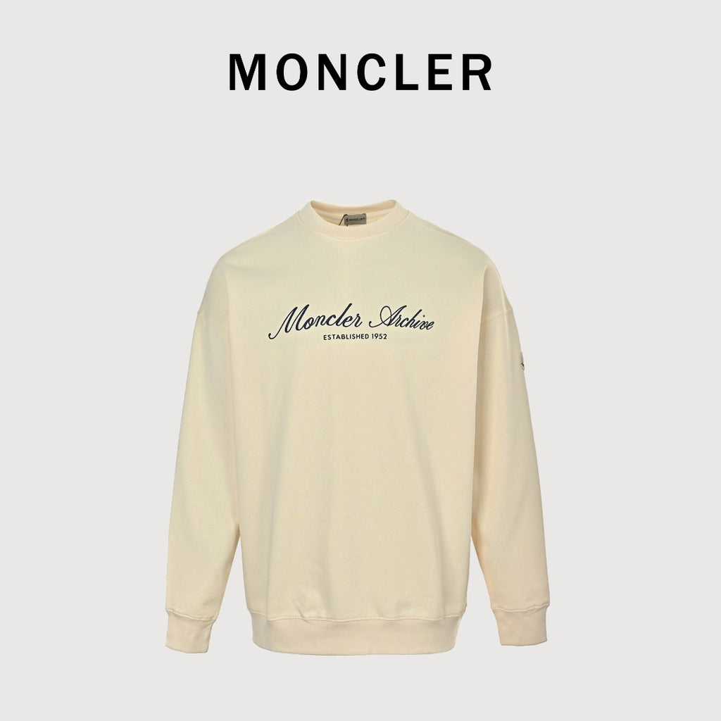 Moncler 2026 Spring/Summer Cream Crewneck Sweatshirt with Script Logo