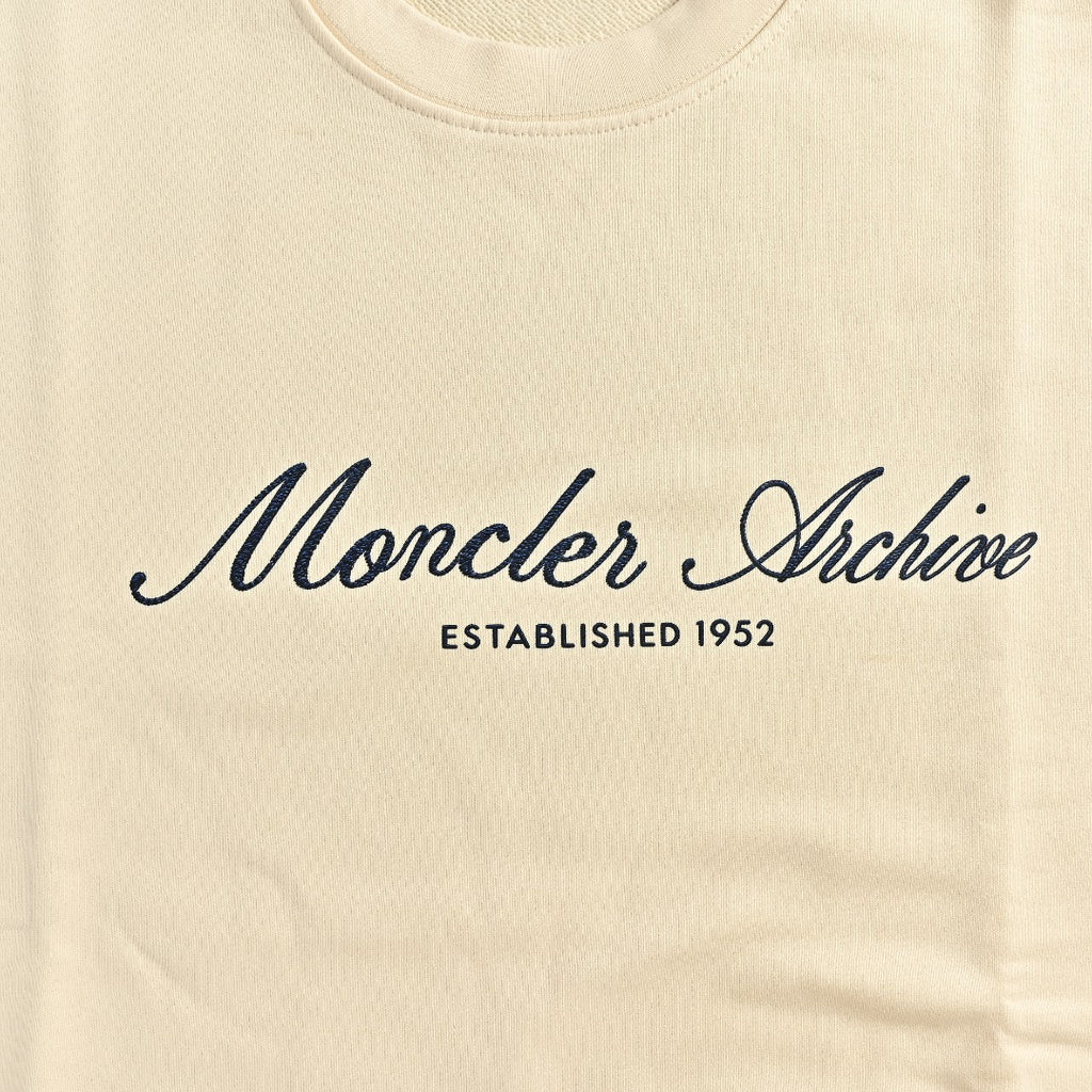 Moncler 2026 Spring/Summer Cream Crewneck Sweatshirt with Script Logo