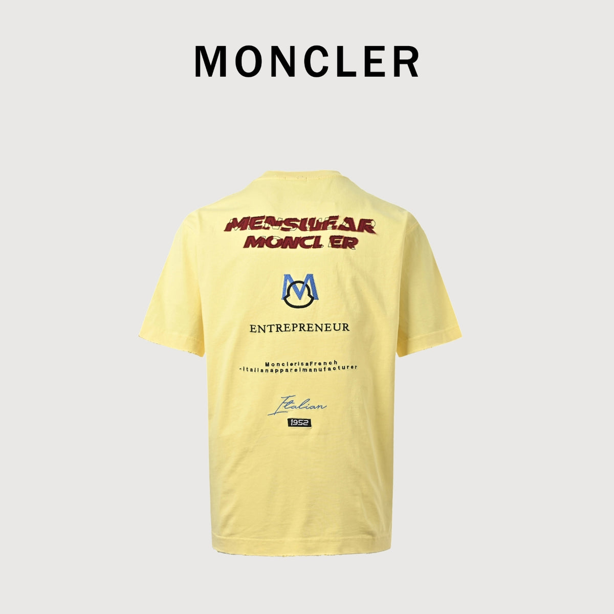 Moncler 2026 Spring/Summer Yellow T-Shirt with Front and Back Embroidered Patches