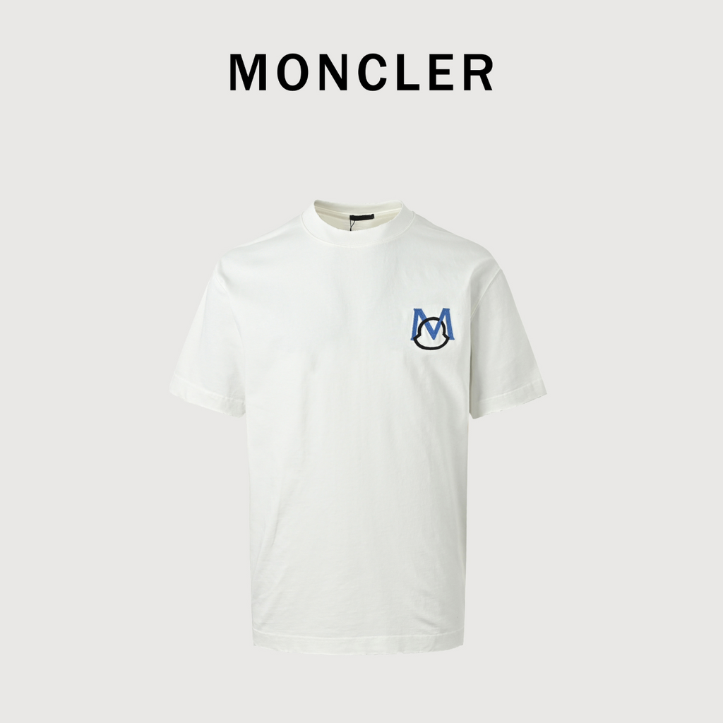 Moncler 2026 Spring/Summer White T-Shirt with Front and Back Embroidered Patches