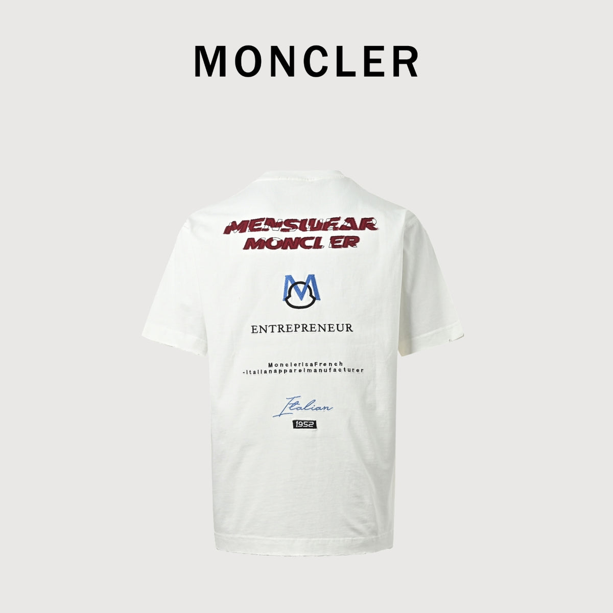 Moncler 2026 Spring/Summer White T-Shirt with Front and Back Embroidered Patches