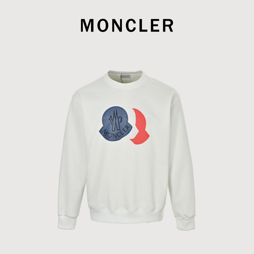 Moncler 2025 Fall/Winter White Crewneck Sweatshirt with Three-Part Logo