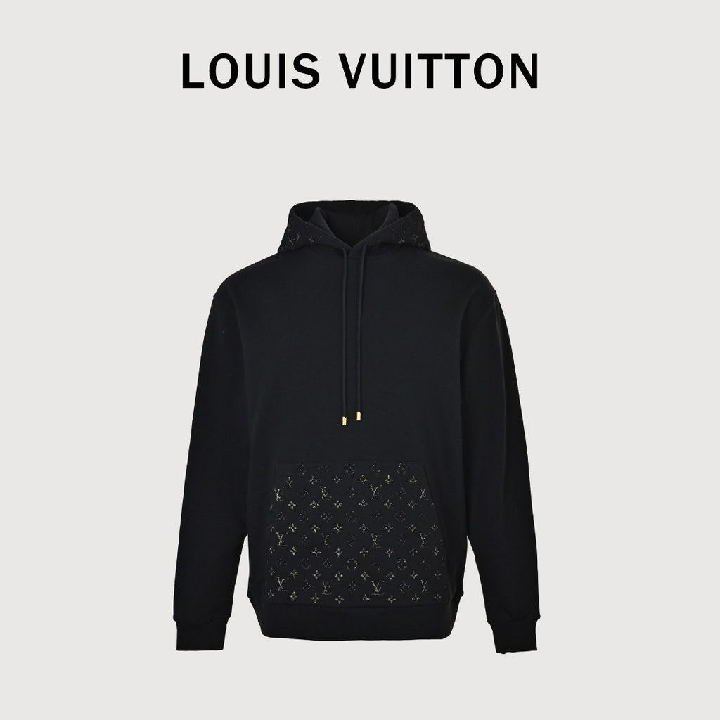 Louis Vuitton Black Hoodie with 3D Embossed Monogram Detail