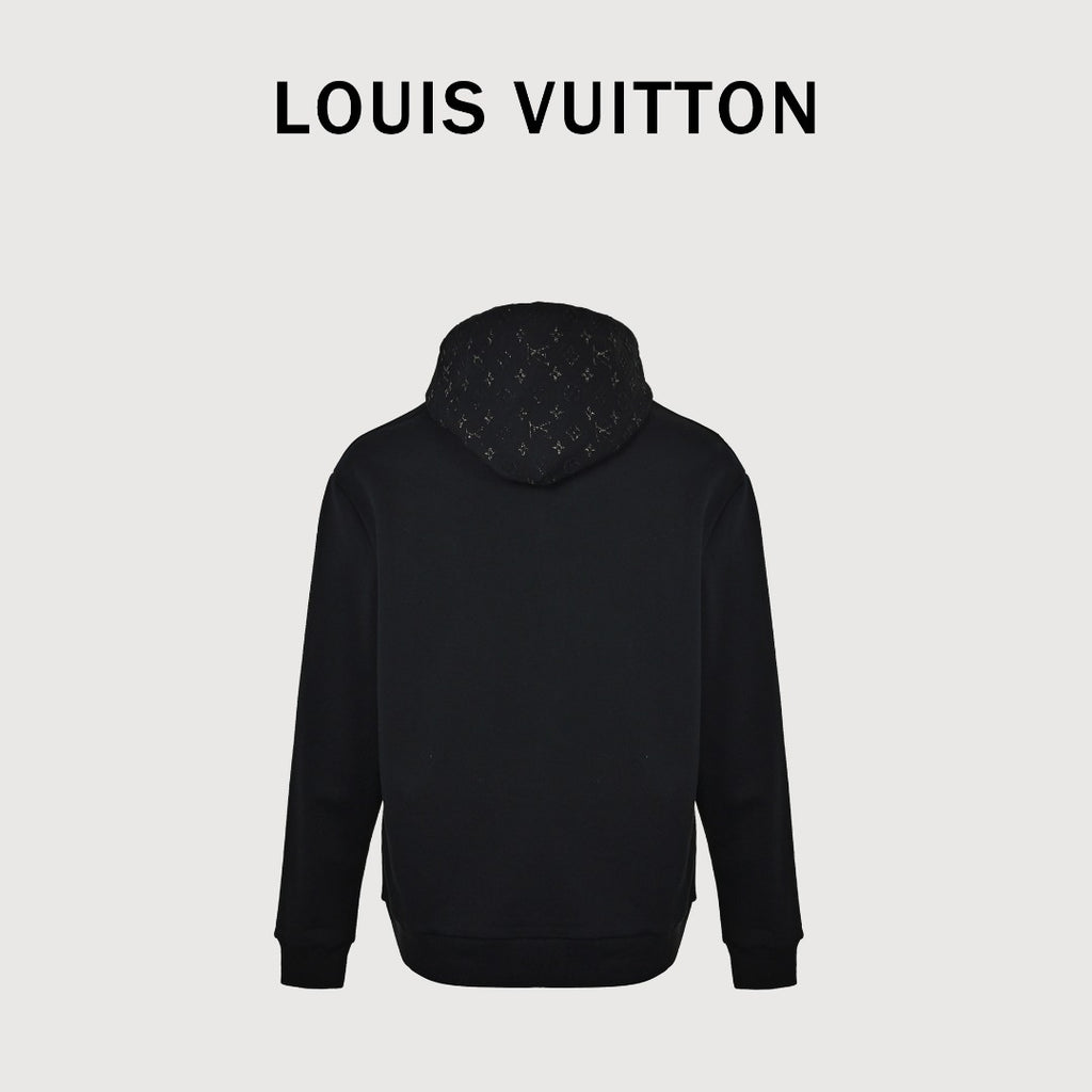 Louis Vuitton Black Hoodie with 3D Embossed Monogram Detail