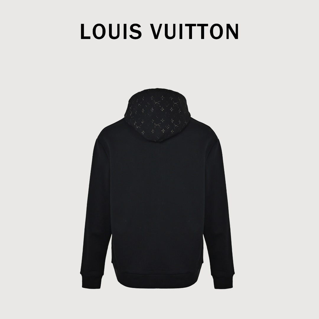 Louis Vuitton Black Hoodie with 3D Embossed Monogram Detail
