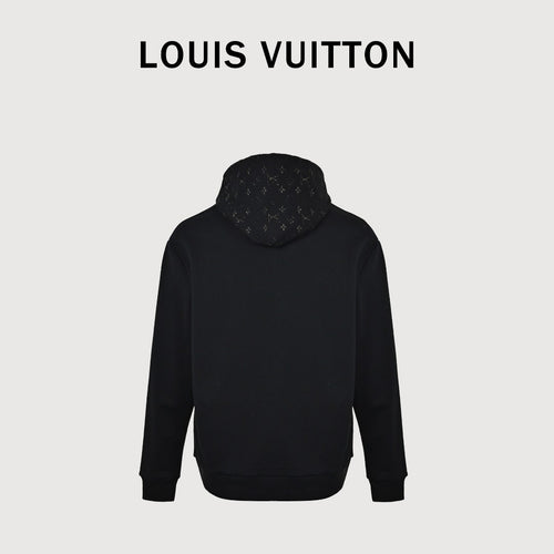 Louis Vuitton Black Hoodie with 3D Embossed Monogram Detail