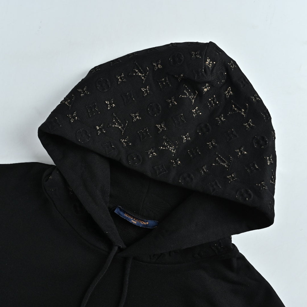 Louis Vuitton Black Hoodie with 3D Embossed Monogram Detail