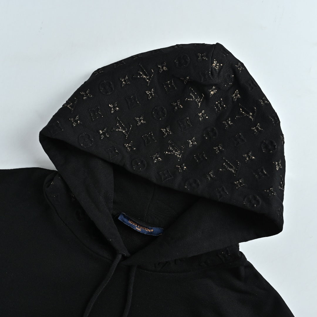 Louis Vuitton Black Hoodie with 3D Embossed Monogram Detail