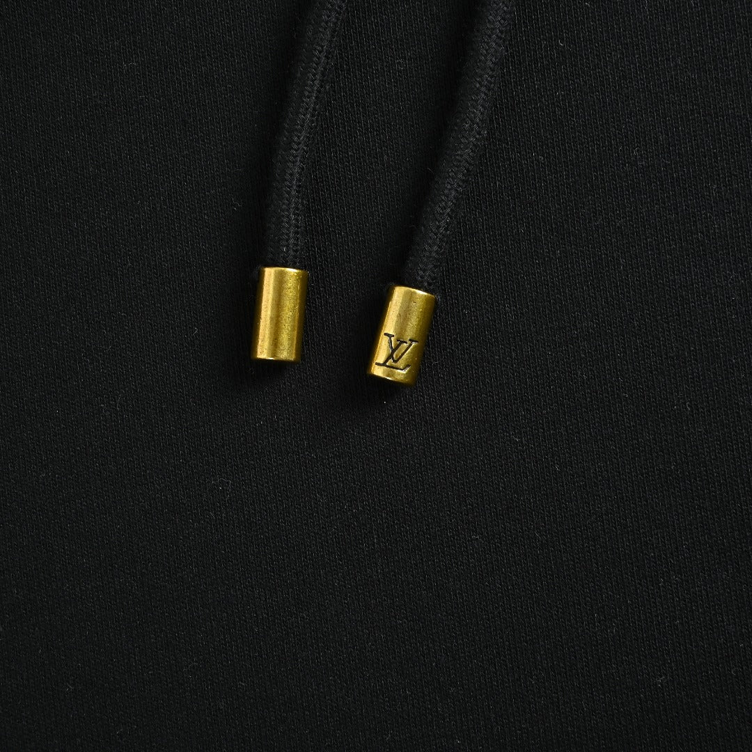 Louis Vuitton Black Hoodie with 3D Embossed Monogram Detail