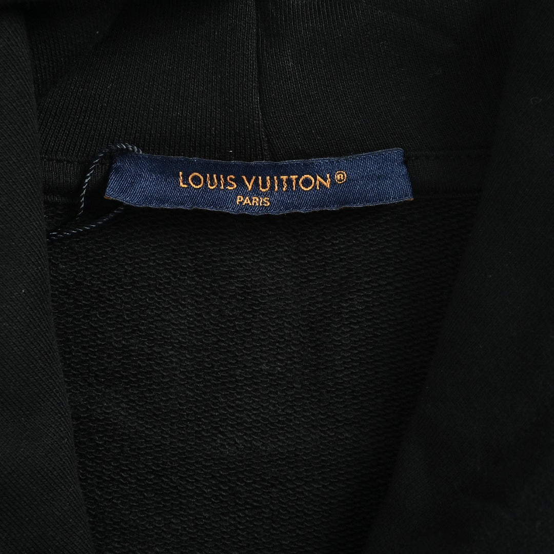 Louis Vuitton Black Hoodie with 3D Embossed Monogram Detail