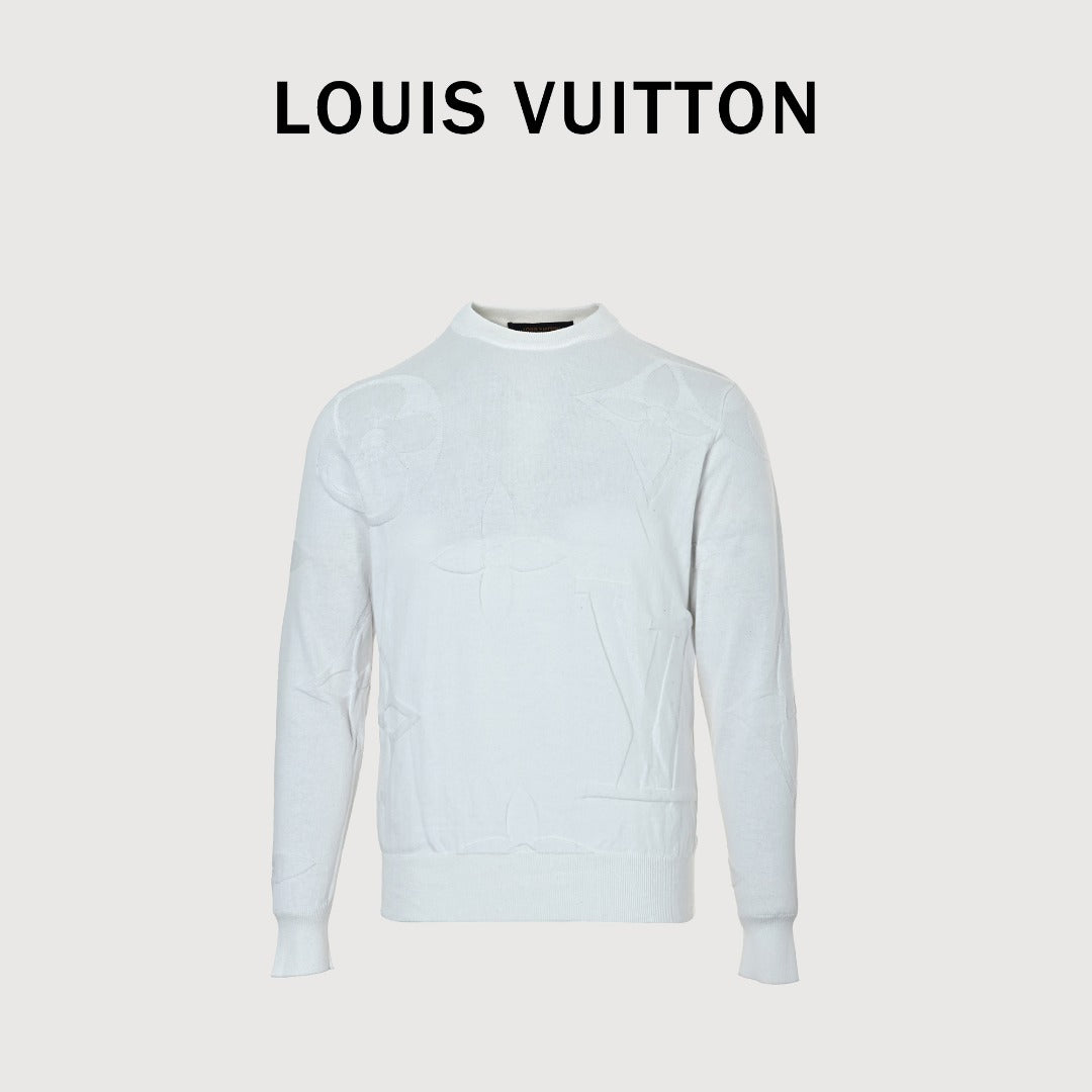 Louis Vuitton Light Blue 3D Textured Jacquard Crewneck Sweater