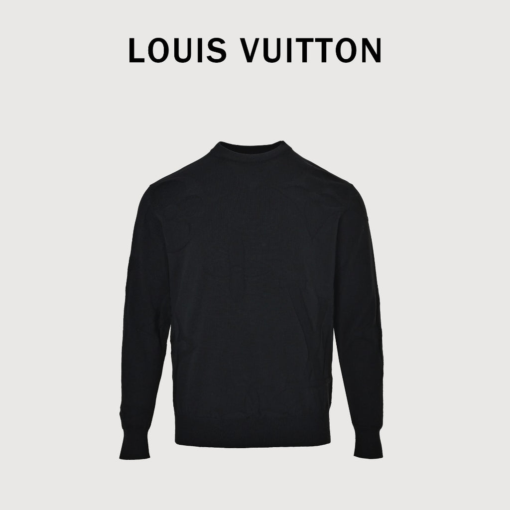 Louis Vuitton Black 3D Textured Jacquard Crewneck Sweater