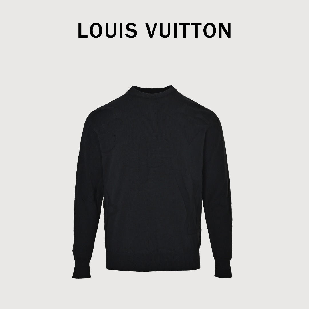 Louis Vuitton Black 3D Textured Jacquard Crewneck Sweater